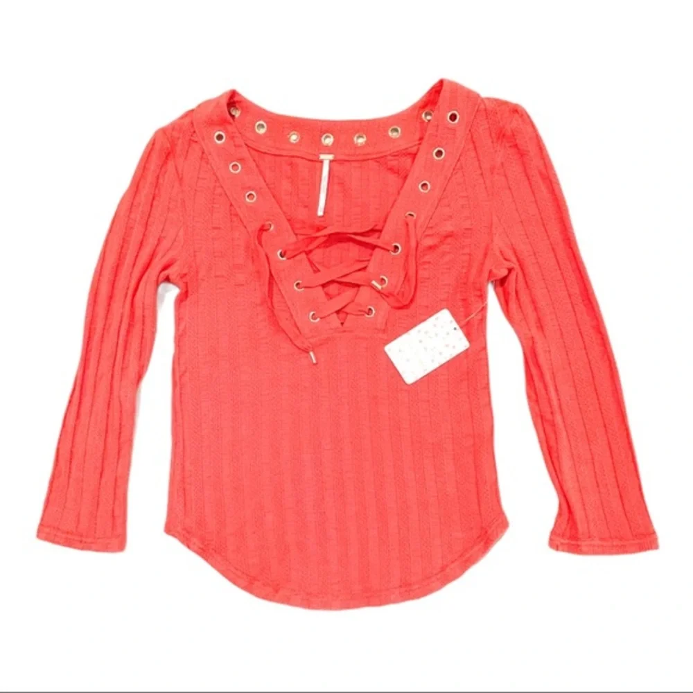 NWT FREE PEOPLE Textured Lace Grommet Henley